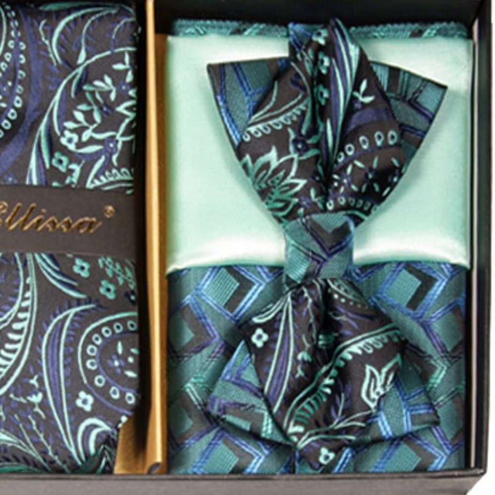 6 Piece Blue & Mint Green Necktie & Bow Tie Set - Picture 4 of 6